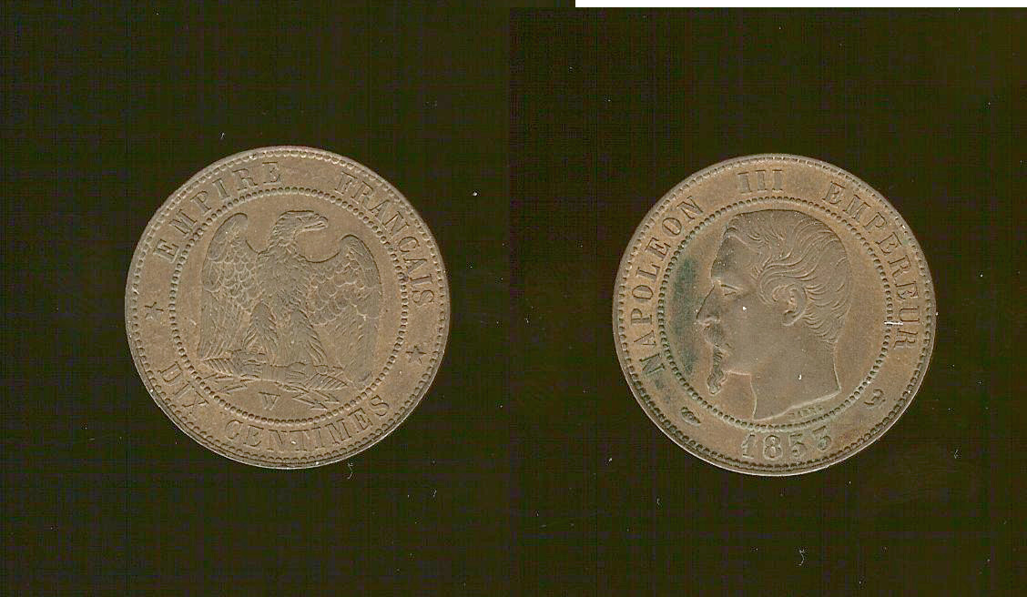 Dix centimes Napoléon III, tête nue 1853 Lille SUP